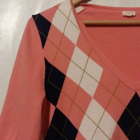 J. CREW Factory Pink Argyle Sweater Pullover M - Picture 2 of 4